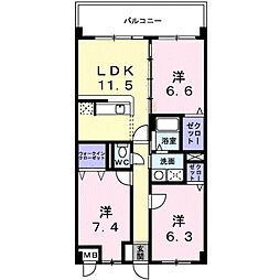 オーブ木太 3LDKの間取図画像