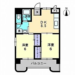 レジデンスノナミ 2DKの間取図画像