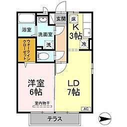 パンシオーネ 1階1LDKの間取り