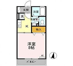 kanada B棟 1階1Kの間取り