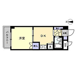 アルファ上町 1Kの間取図画像