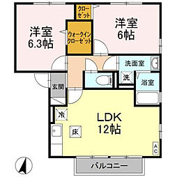 ルピナスかもべ 2LDKの間取図画像