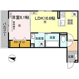 レジデンスクオーツ西町 1LDKの間取図画像