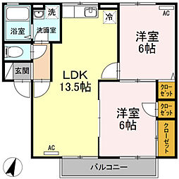 ドルフ東久万 2LDKの間取図画像