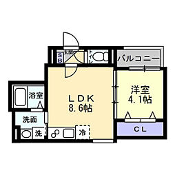 グランシェード川入 1LDKの間取図画像