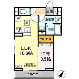 D-residence多治米東N 1階1LDKの間取り