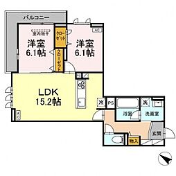ボン・メゾン東福山 2階2LDKの間取り