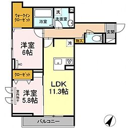 ラ・カーサ・セレーナ 3階2LDKの間取り