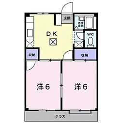 エルディムフジイ 1階2DKの間取り