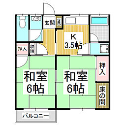 JR飯田線 伊那市駅 徒歩7分の賃貸アパート 1階2Kの間取り