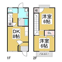 パールN 1階2DKの間取り