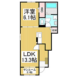 JR飯田線 伊那市駅 徒歩18分の賃貸アパート 1階1LDKの間取り