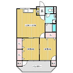 フェリス伊那 3階2LDKの間取り