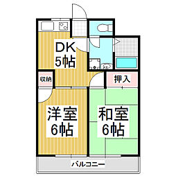 エールマンション 2階2DKの間取り