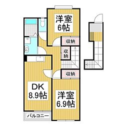 ハーモニー・ヒルズ 2DKの間取図画像