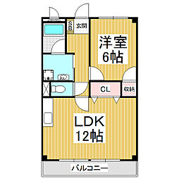 サープラスTWOハイツ中原 1LDKの間取図画像