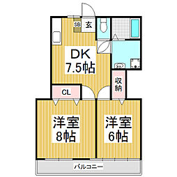 双葉町青山ハイツ 2DKの間取図画像