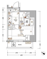 AXAS品川 1Kの間取図画像