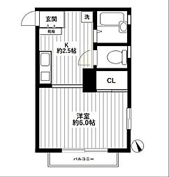 茶の間 1Kの間取図画像