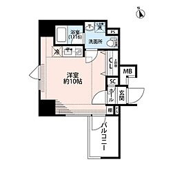 プレール・ドゥーク東新宿3 ワンルームの間取図画像