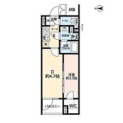 プレール・ドゥーク赤塚 1DKの間取図画像