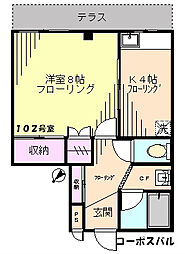 コーポスバル 1Kの間取図画像