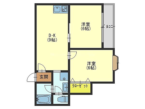 大阪府大阪市生野区巽中１丁目(賃貸マンション2LDK・6階・48.60㎡)の写真 その2