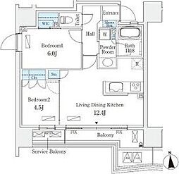 STANDZ四天王寺前夕陽丘 2LDKの間取図画像