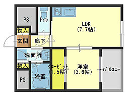 アリス・マナーガーデン谷町 1DKの間取図画像