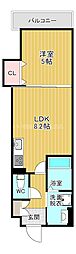 クリエオール中川東 1DKの間取図画像