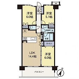 中央林間レジデンス 3LDKの間取図画像