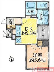 藤和シティホームズ上野山伏町 1DKの間取図画像
