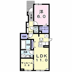 カーサ　プリートＮ 1階1LDKの間取り