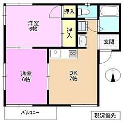 メゾン・ド・やまN 2DKの間取図画像