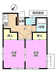 氷鉋ハイツB 2Kの間取図画像