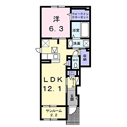 エスポワールミコト 1LDKの間取図画像