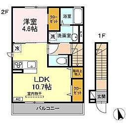 グランディールT E棟 1LDKの間取図画像