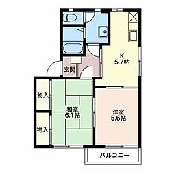 コート岡田屋C 2Kの間取図画像
