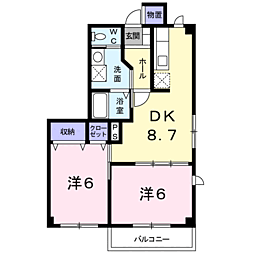 フィオーレA 2DKの間取図画像