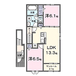 ヤマヨハイツ 2階2LDKの間取り