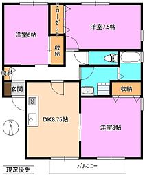 ヴィラコメット土屋 3DKの間取図画像