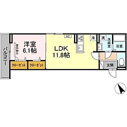 トリシア高田 1LDKの間取図画像