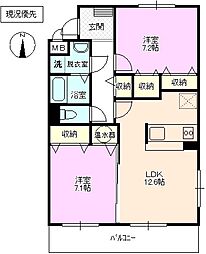 グレースパレ弐番館 2LDKの間取図画像