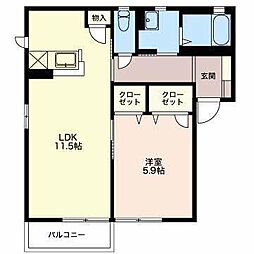 クレセールおぶせD 1LDKの間取図画像