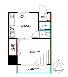 西武新宿線 野方駅 徒歩10分の賃貸マンション 2階1Kの間取り