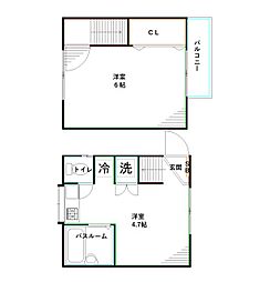 東京メトロ丸ノ内線 南阿佐ケ谷駅 徒歩15分の賃貸アパート 2階1DKの間取り