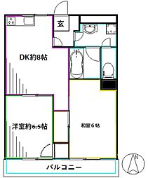 ラ・フォーレ西貝2 2DKの間取図画像