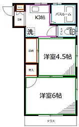 コーポはつき 2Kの間取図画像