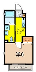 サンボヌールM・T2 1Kの間取図画像