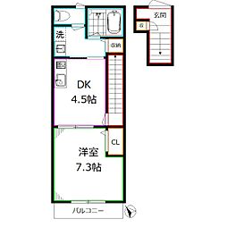 JR中央本線 国分寺駅 徒歩9分の賃貸アパート 2階1DKの間取り